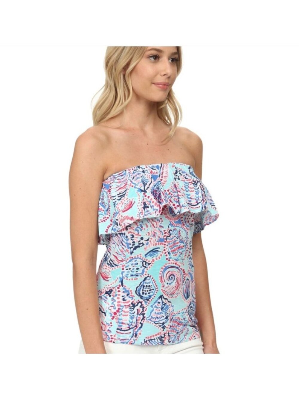 Lilly Pulitzer Wiley Tube Top Shell Me About It Ruffle Strapless Small